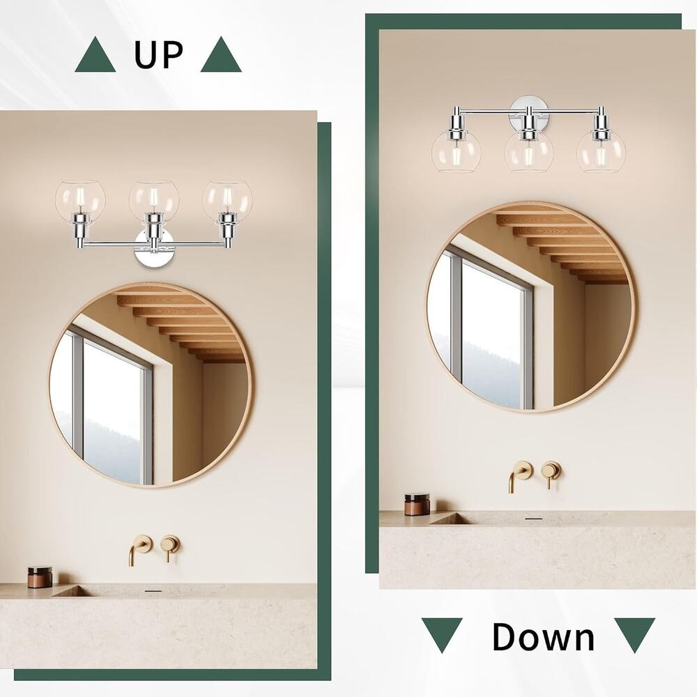3 Lights Bathroom Vanity Light Fixtures Chrome, Bathroom Lights Over Mirror, Ind - Picture 4 of 5